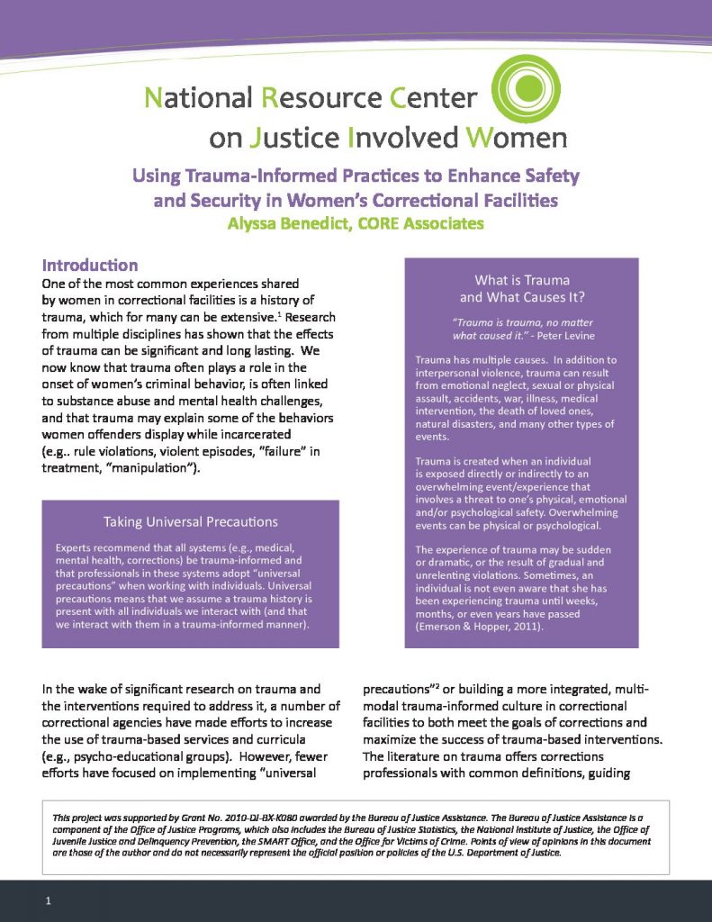 Using Trauma-Informed Practices  in Women’s Correctional Facilities